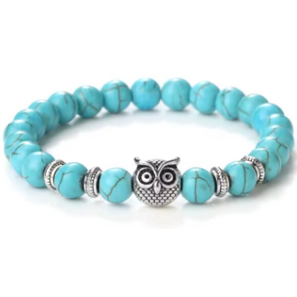 Owl Bracelet,Turquoise Bracelet,Owl Stone Bracelet,8mm Beads - Picture 1 of 1
